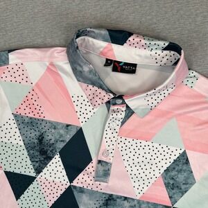 Yatta Golf Polo Shirt Mens M Pink Teal Geometric Triangle Performance Stretch